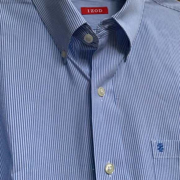 Perfect IZOD Royal Blue and White Pinstriped Oxford Shirt Men's XL - Picture 2 of 2